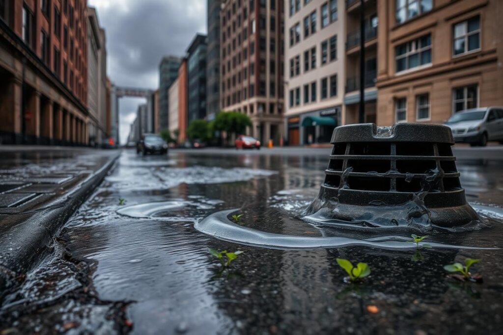 Água de chuva na rede de esgoto Água de chuva na rede de esgoto